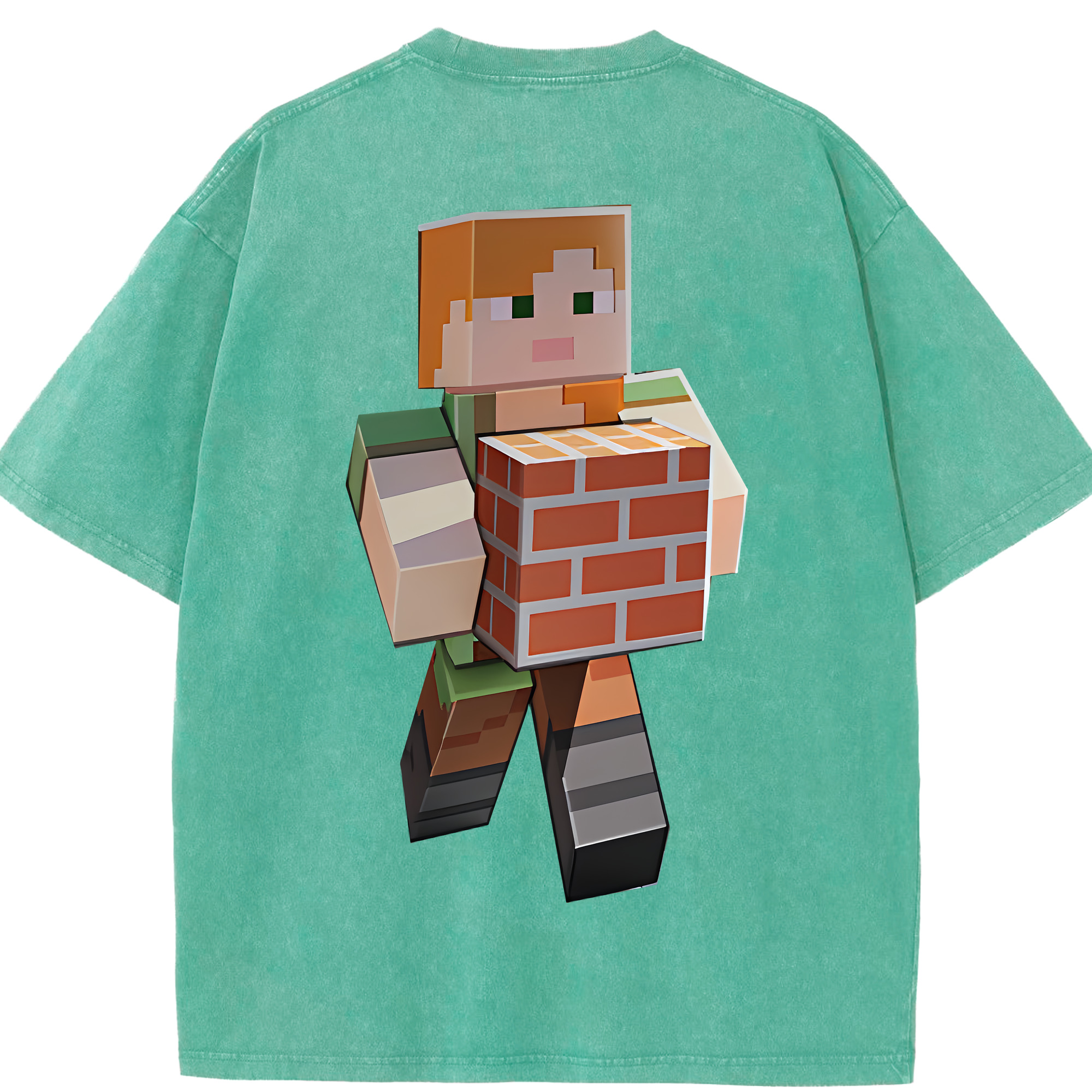 （画像用） マインクラフト ブロックの世界 Minecraft MC Block world 綿100% ヴィンテージ風 半袖Tシャツ（背面プリント）